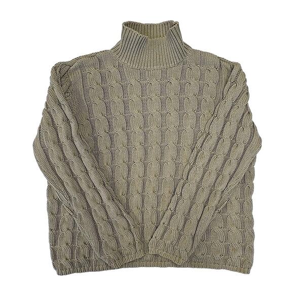 LL Bean Womens Cable Knit Sweater Size XL Sage Green Turtleneck - Picture 1 of 7